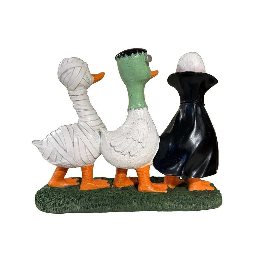 Halloween Duck Trio Figurine Vampire Frankenstein Mummy Resin Statue Cottagecore